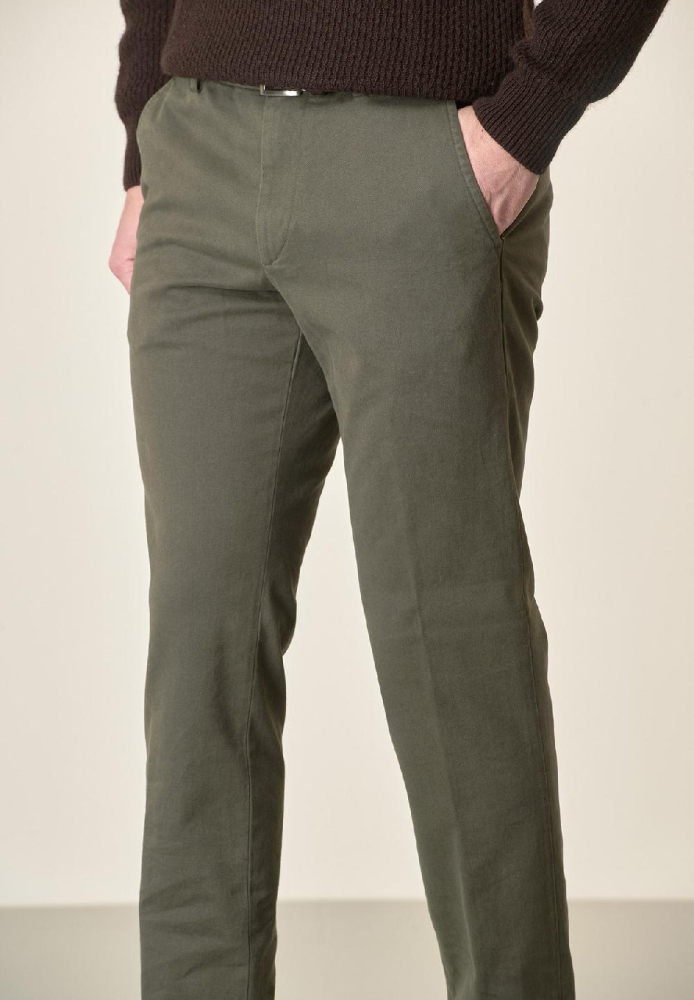 Angelico Pantalone verde militare sartoriale gabardina cotone regular fit Nuovo