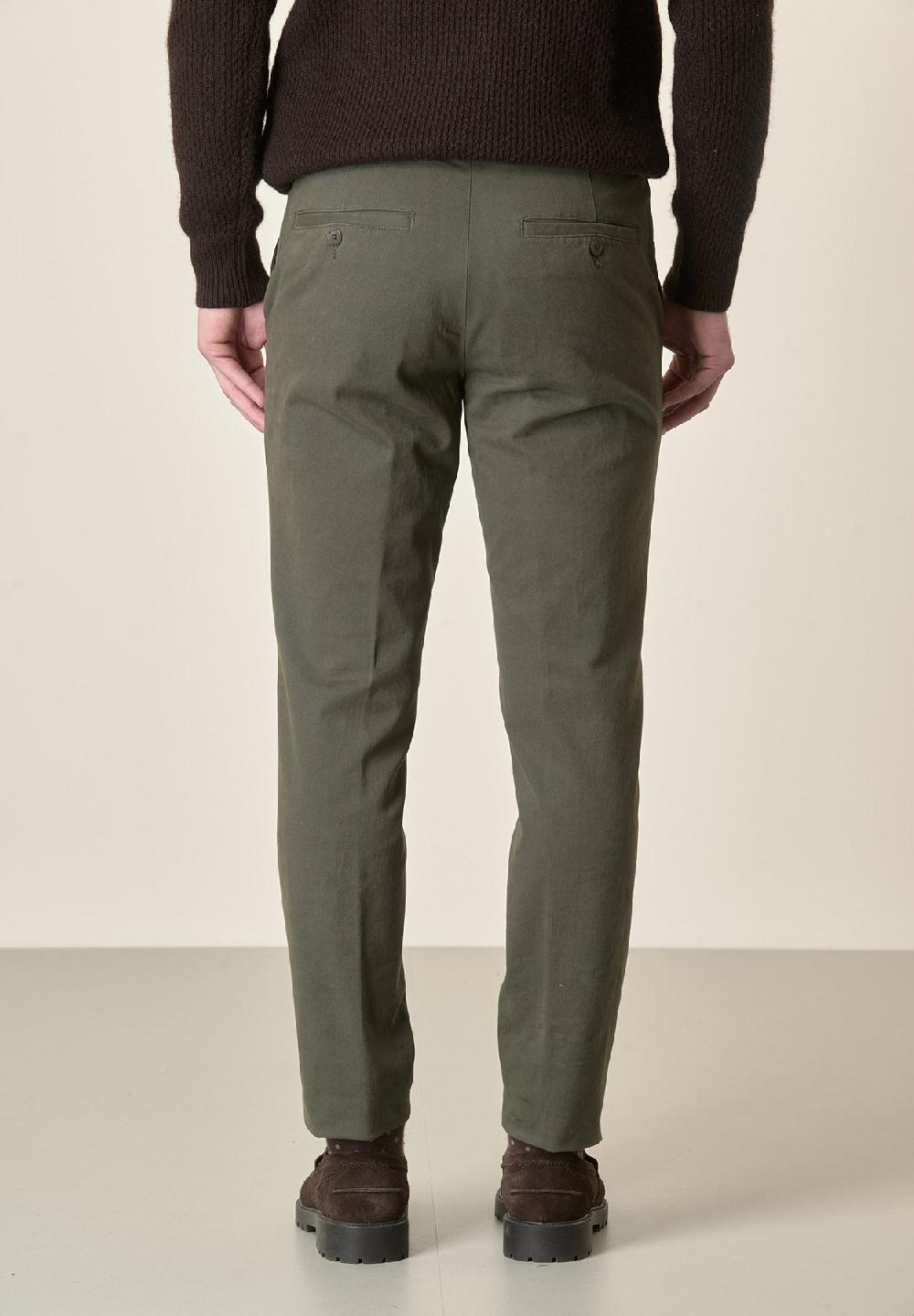 Angelico Pantalone verde militare sartoriale gabardina cotone regular fit Nuovo